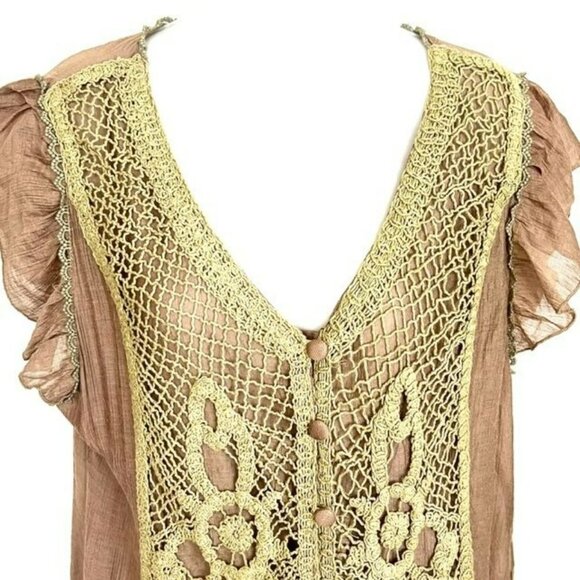 NWOT SCULLY BRONZE BEIGE SEMI-SHEER LAYERED LACE BLOUSE SIZE LARGE - Picture 10 of 13